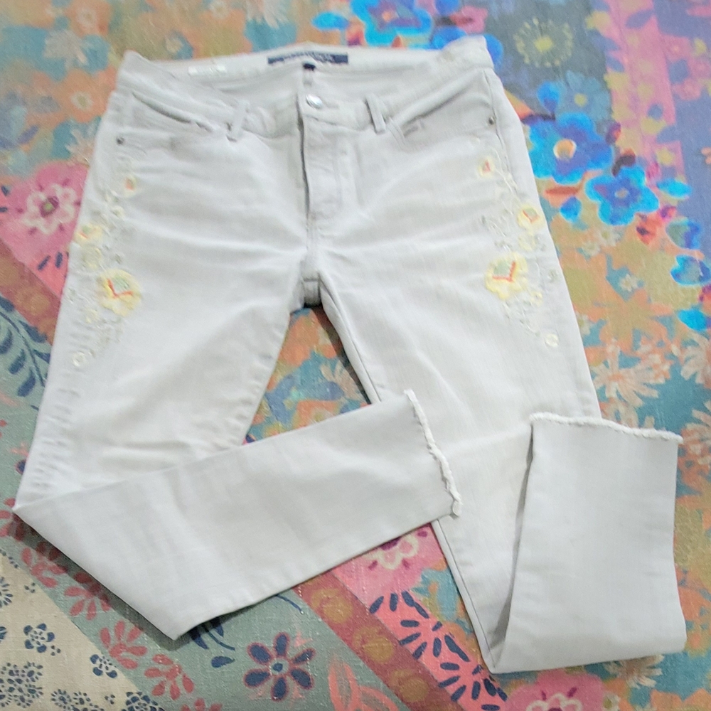 DRIFTWOOD Light Gray Jeans with Floral Embroidery